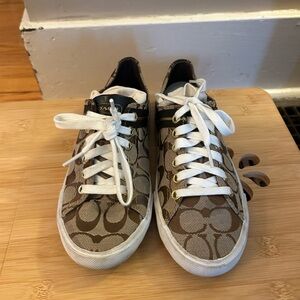 Coach Brown and White Signature Canvas Sneakers